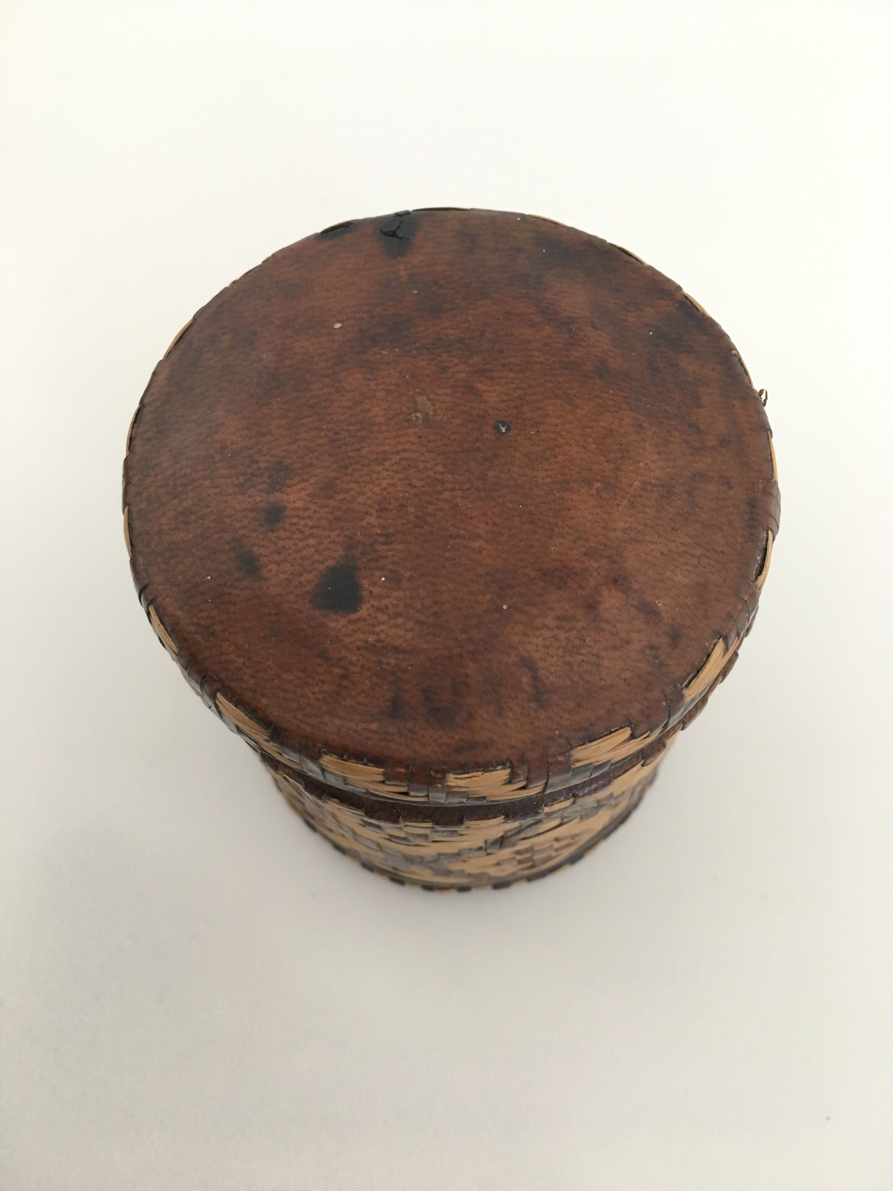 Lot of 2 ethnic leather-wrapped bottles and box