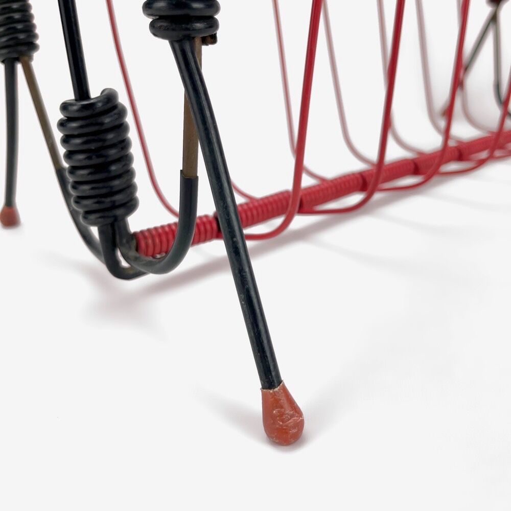 Vintage red metal and scoubidou thread magazine holder