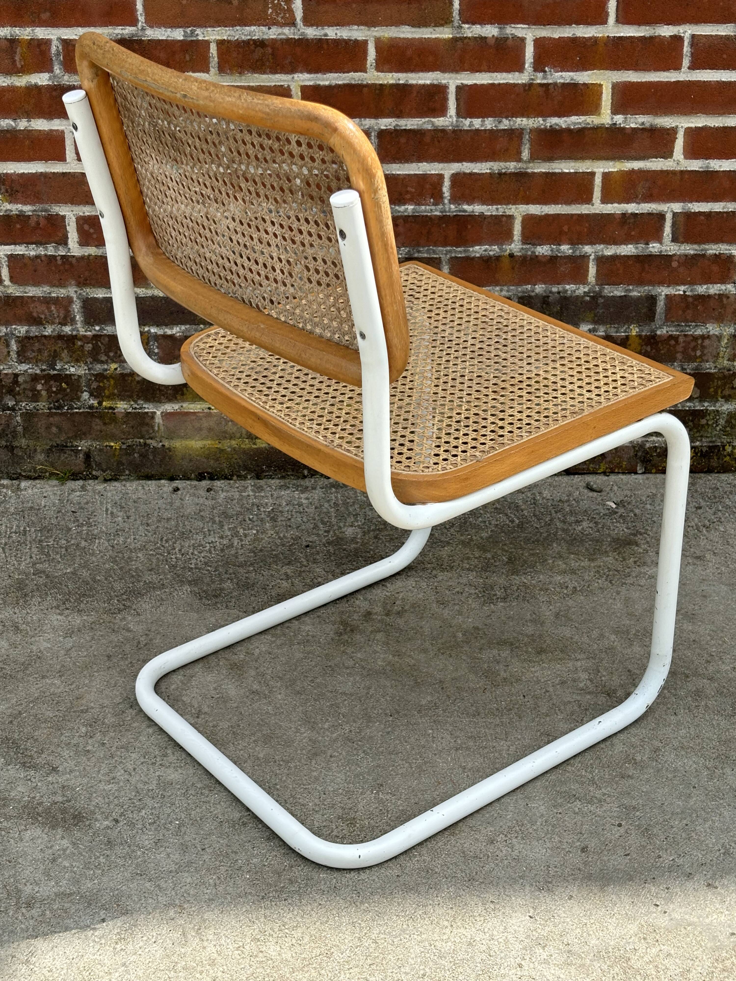 Cesca chair b32 model in white and wood by Marcel Breuer