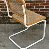 Cesca chair b32 model in white and wood by Marcel Breuer