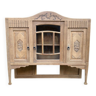 Vitrine vaisselier vintage en bois massif art déco 1940