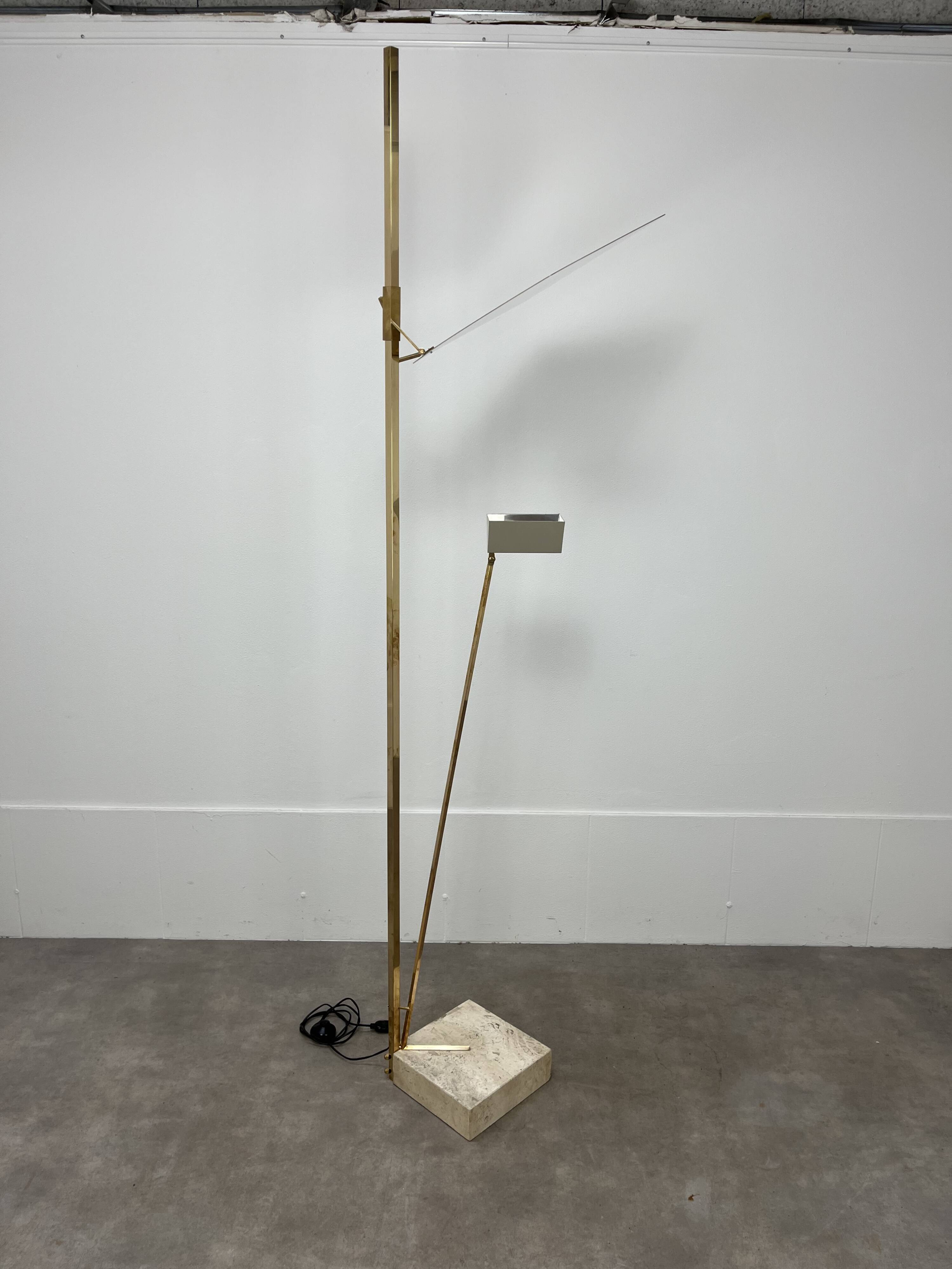 70s design floor lamp, brass and travertine, Hollywood Regency