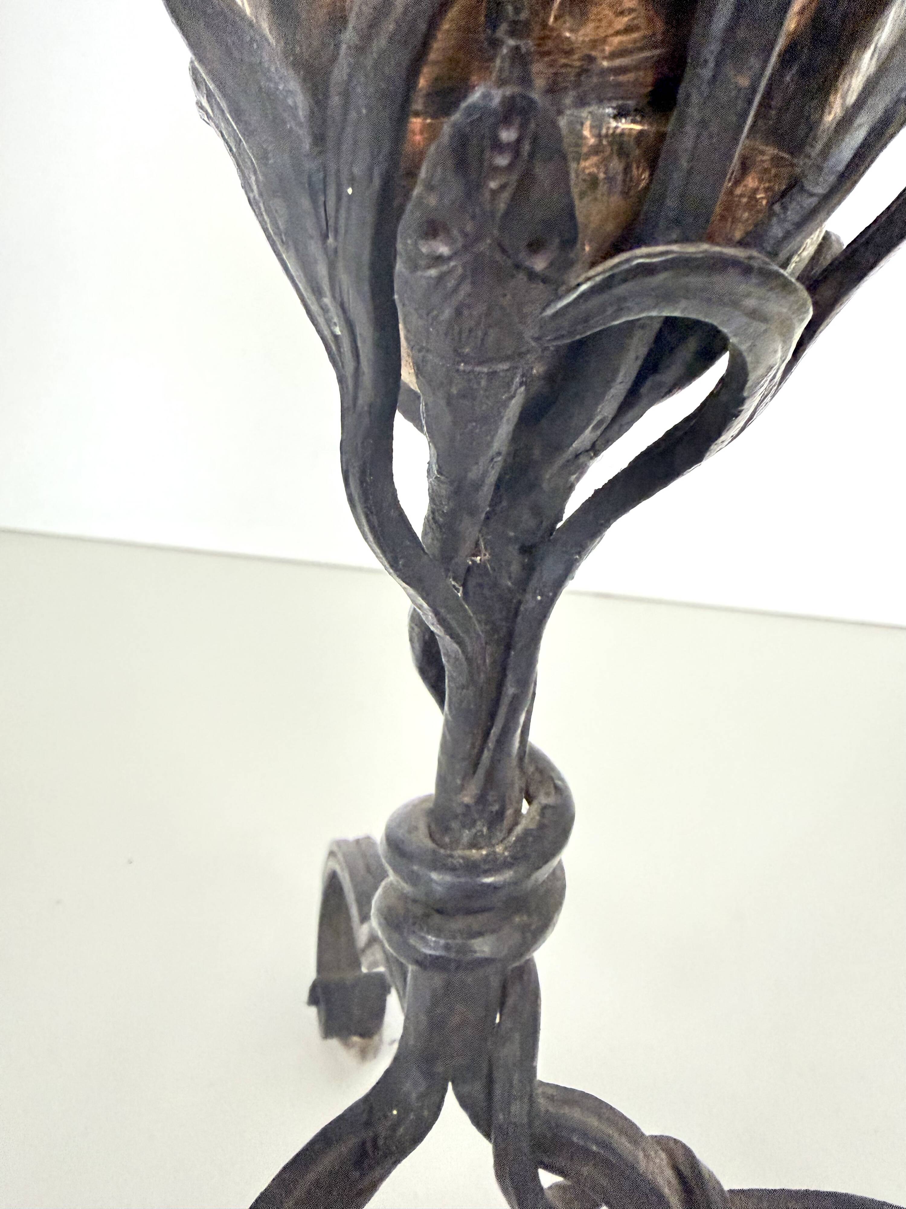 Copper Vase with Wrought Iron Snake and Leaves attr. to Alessandro Mazzucot