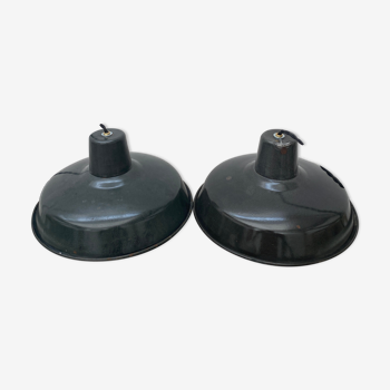 2 suspensions industrielles emaillees 31 cm