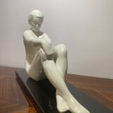 Ancient sculpture ODYV – Faïencerie de Vierzon – Art Deco seated woman