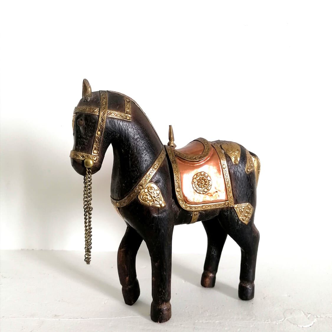 Indian horse wood copper and gilded brass