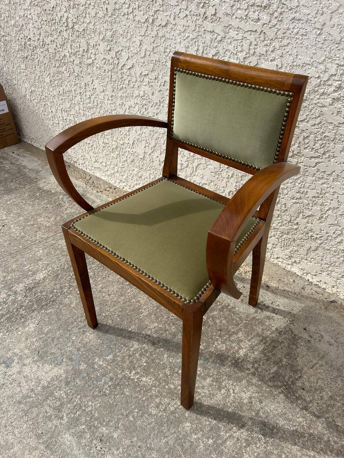 Pair of green velvet bridge armchairs