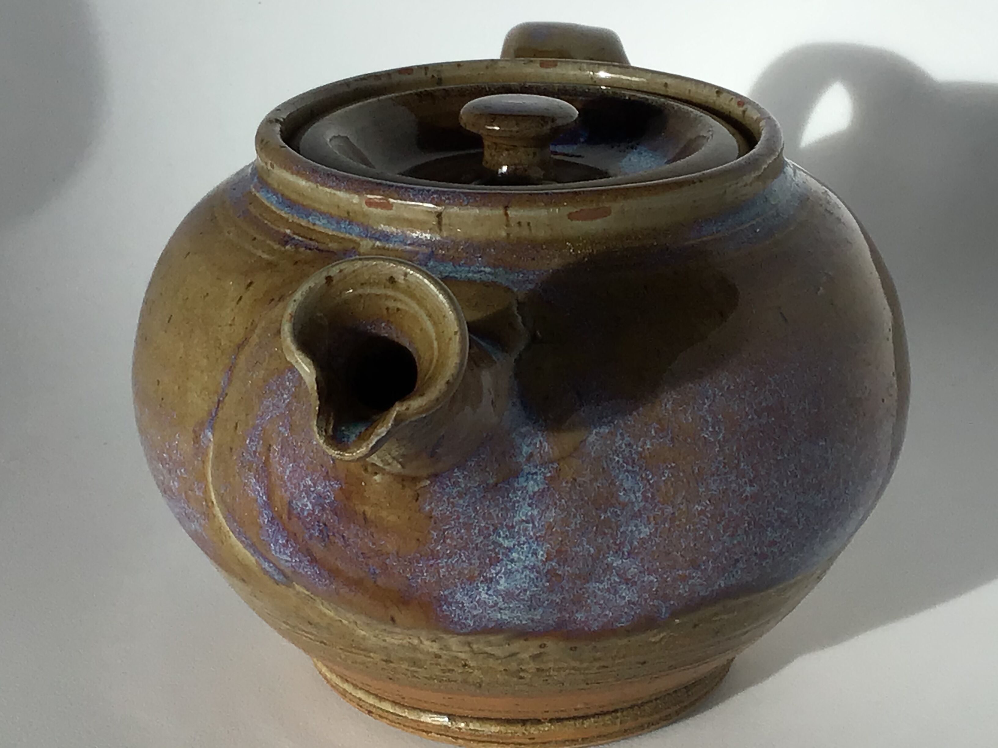 La Borne iridescent blue sandstone teapot signed