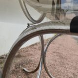 Vintage oval design table in smoked glass and chrome legs