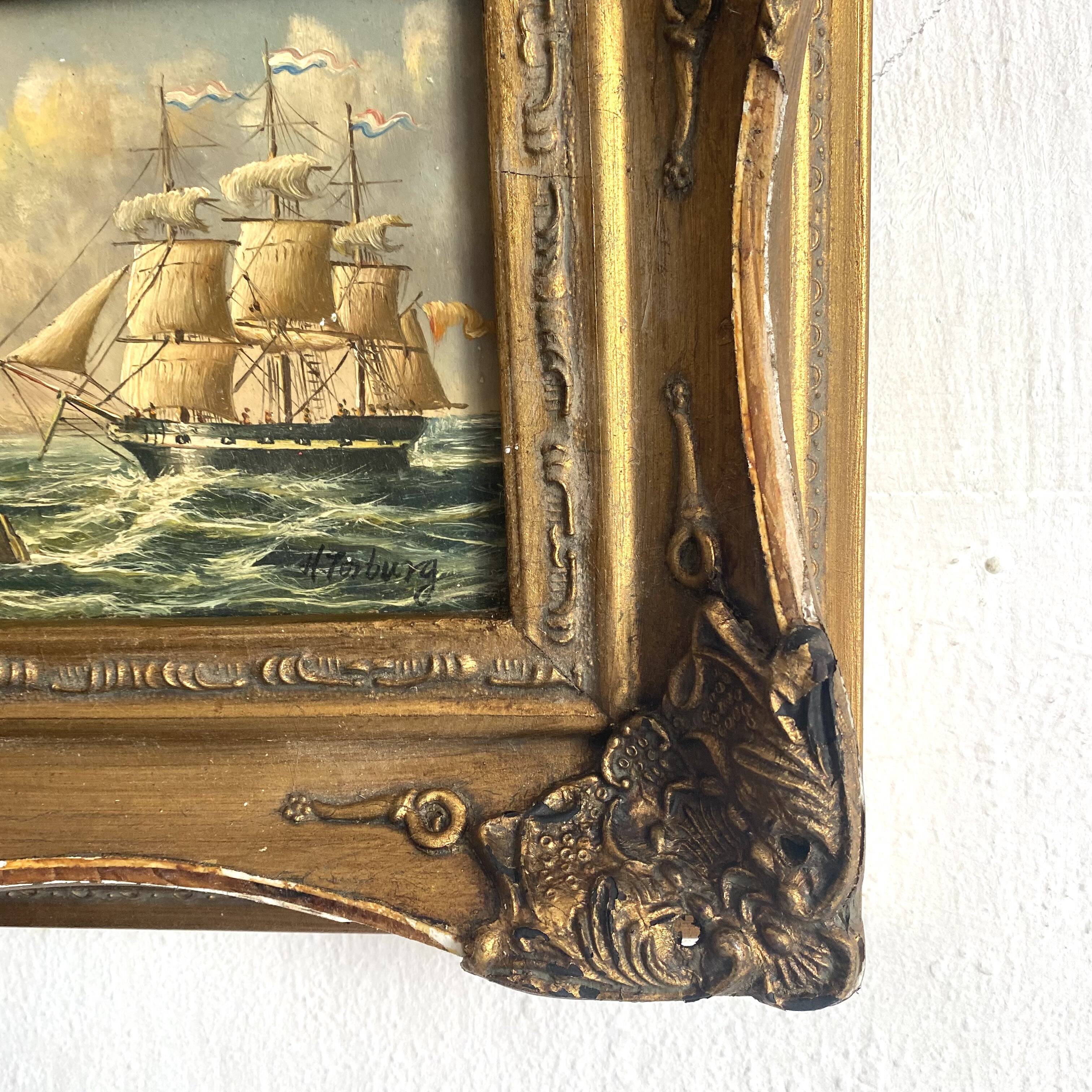 Framed marine painting