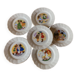 6 talking plates Digoin Sarreguemines "Enfants Bicot"