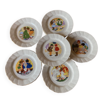 6 talking plates Digoin Sarreguemines "Enfants Bicot"