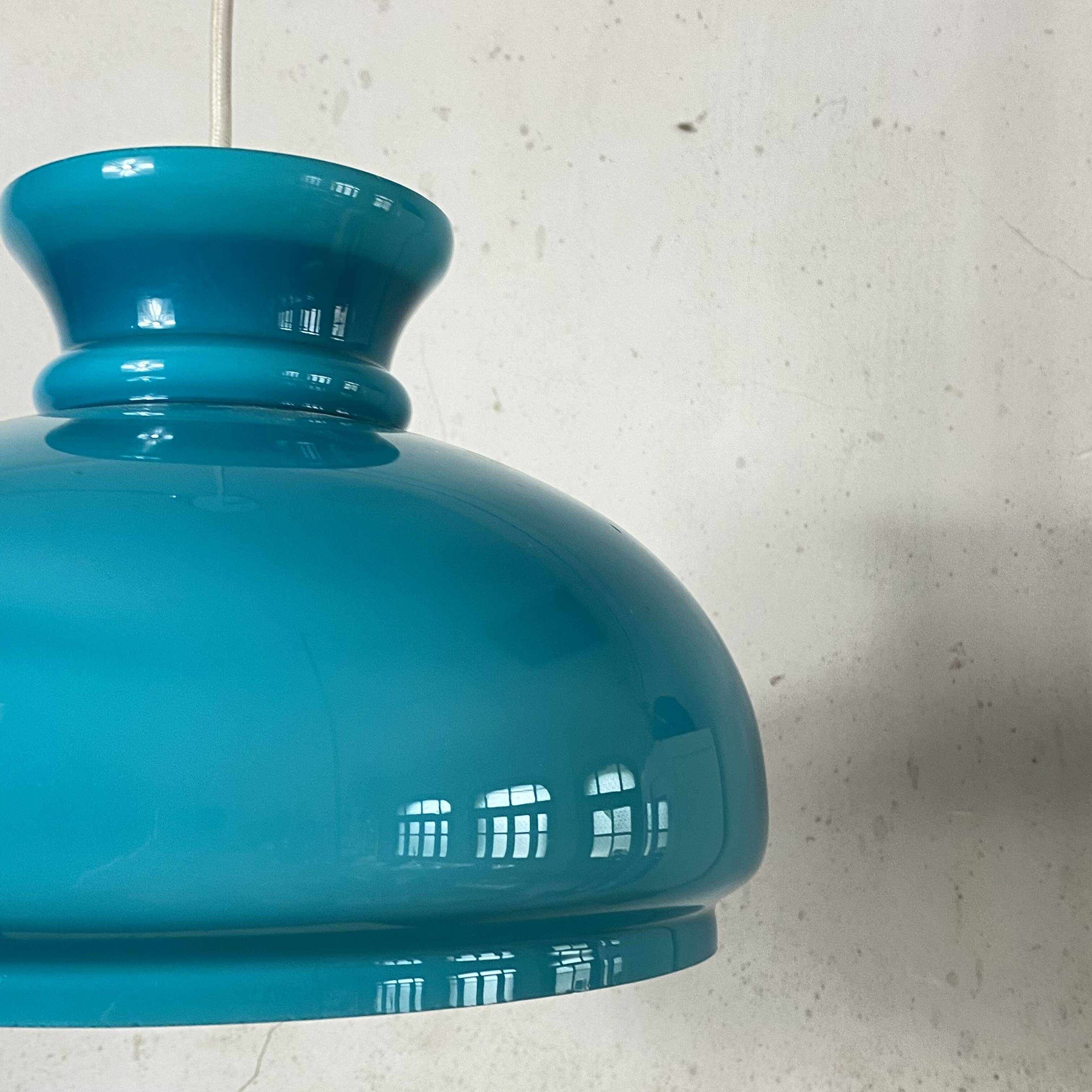Large blue opaline glass pendant light 30 cm