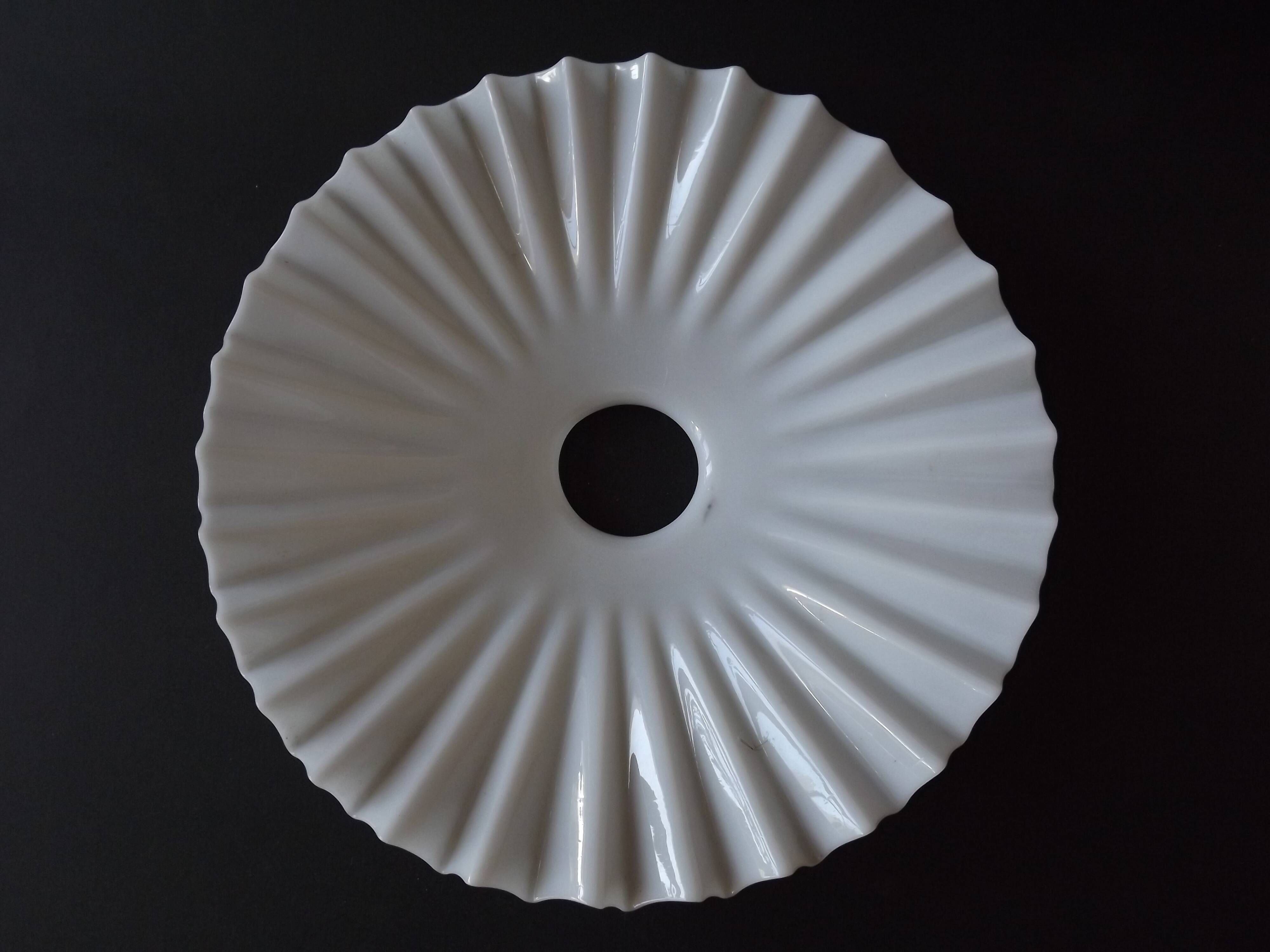 French Vintage 1930s Art Deco White Opaline Glass Pleated Lamp Shade