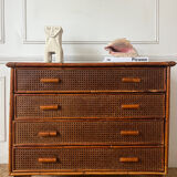 Vintage rattan chest of drawers with 4 drawers