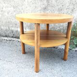 Round walnut pedestal table, with tablet
