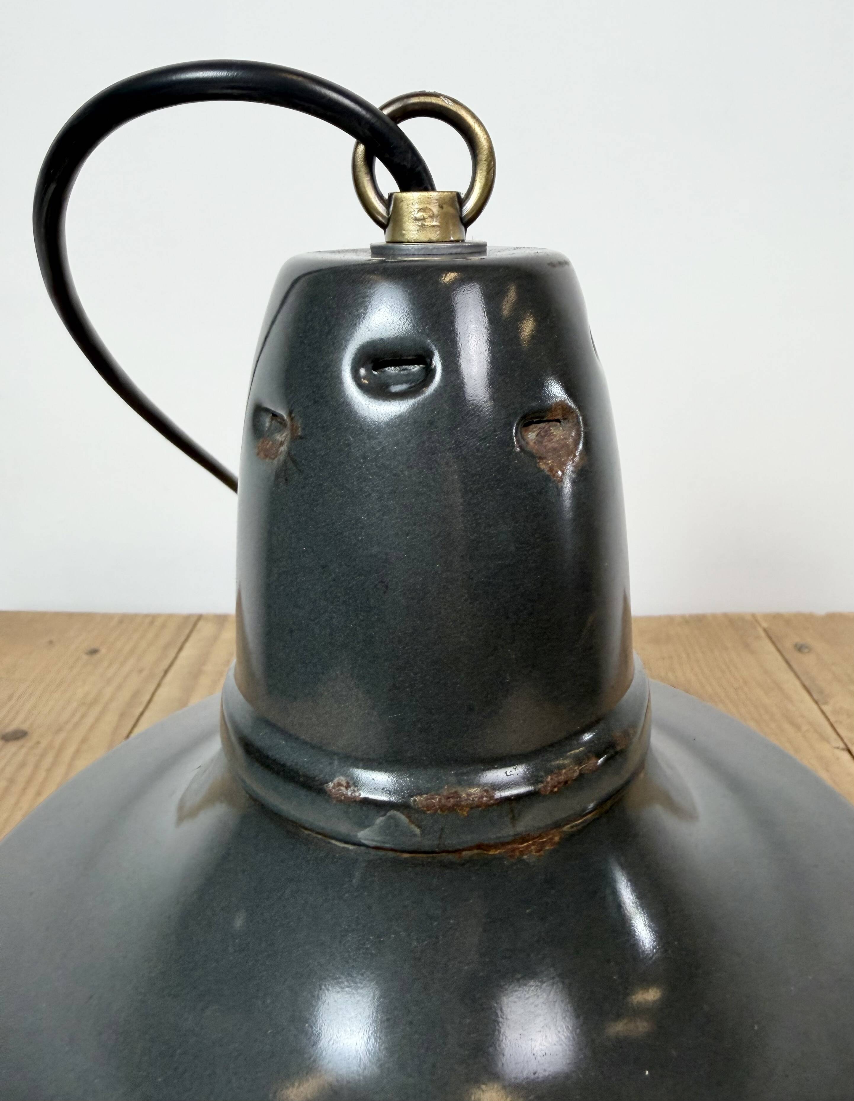 Industrial French Black Enamel Factory Pendant Lamp, 1960s