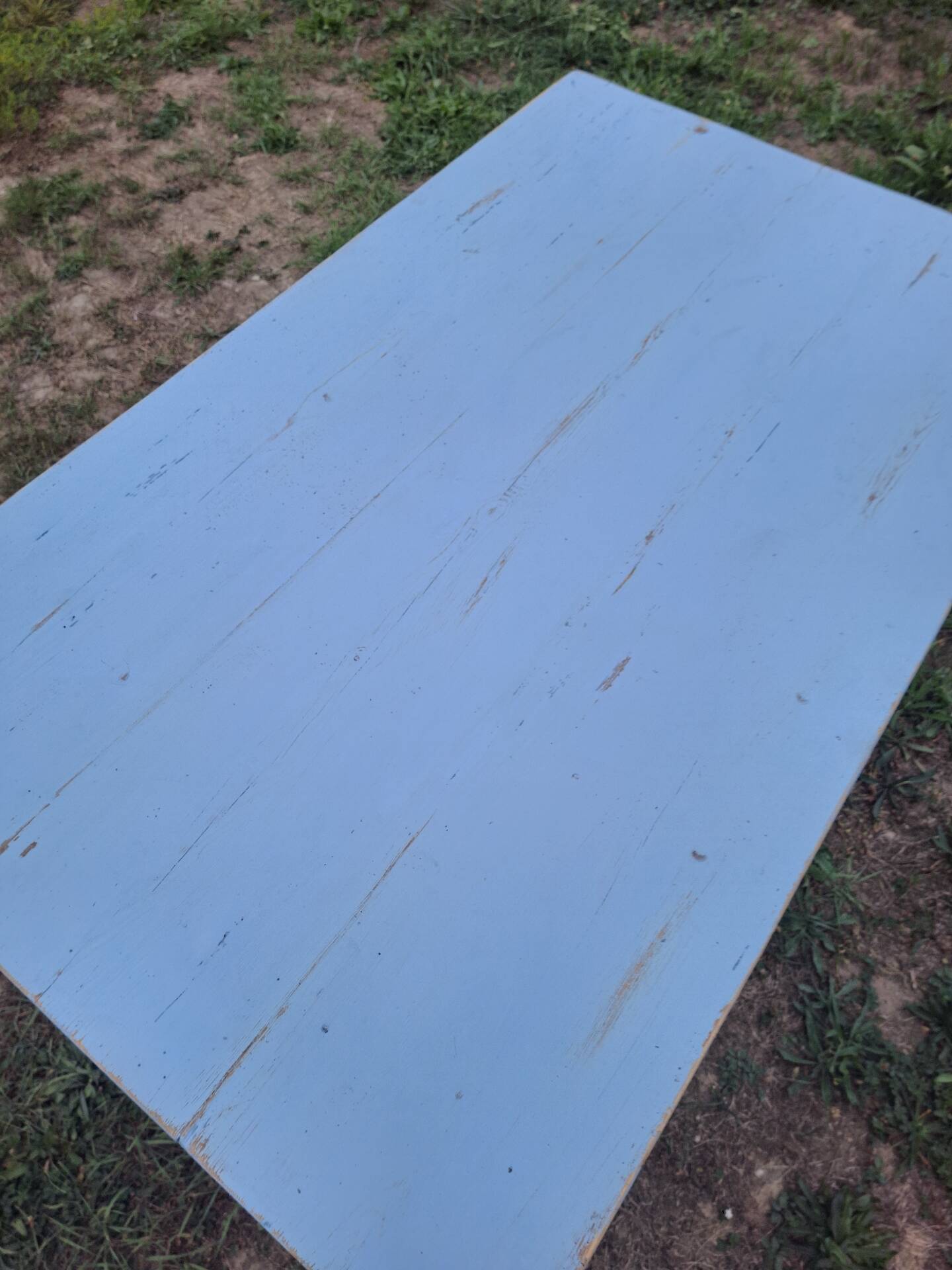 Old patinated blue bistro farmhouse table - 1.2m