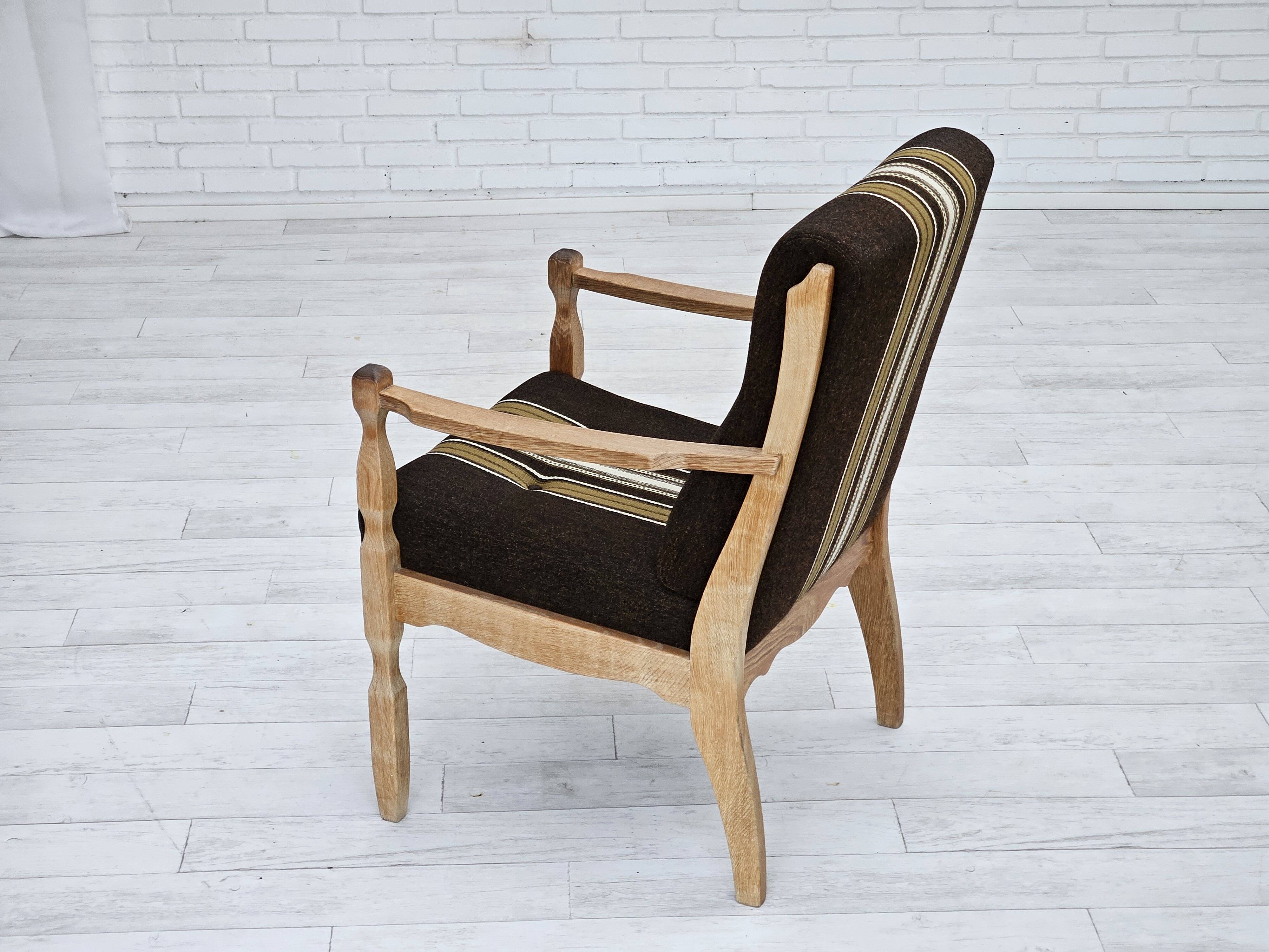 1970s, Danish armchair, furniture wool, solid oak wood.