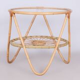 table originale du milieu du siècle, Alan Fuchs, ULUV, Rotin, Verre, Tchéquie, années 1940