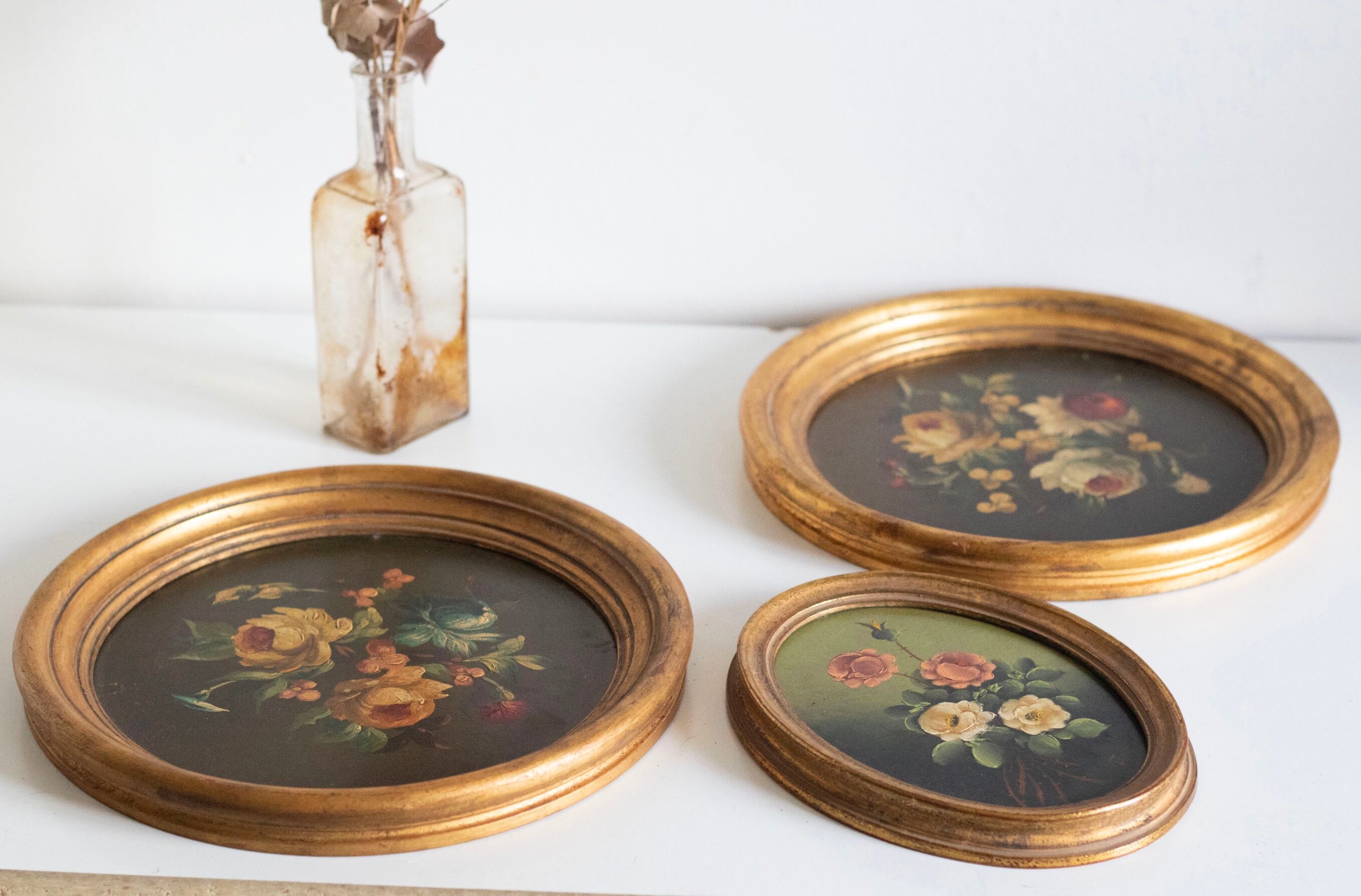 Lot de 3 tableaux bouquet de fleurs