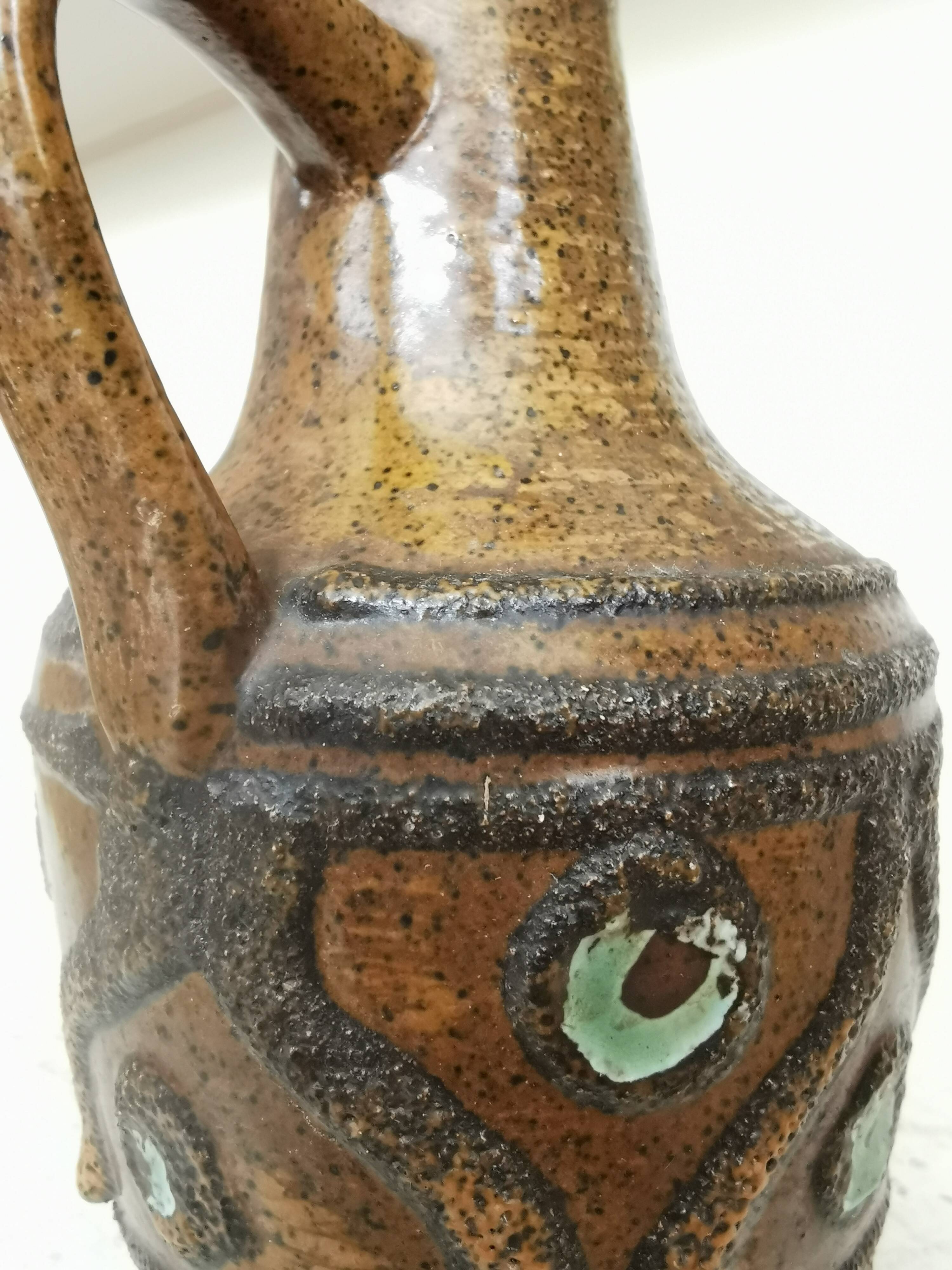 Rustic Ceramic Jug: 1970s West German Pottery Vase, Boho Decor