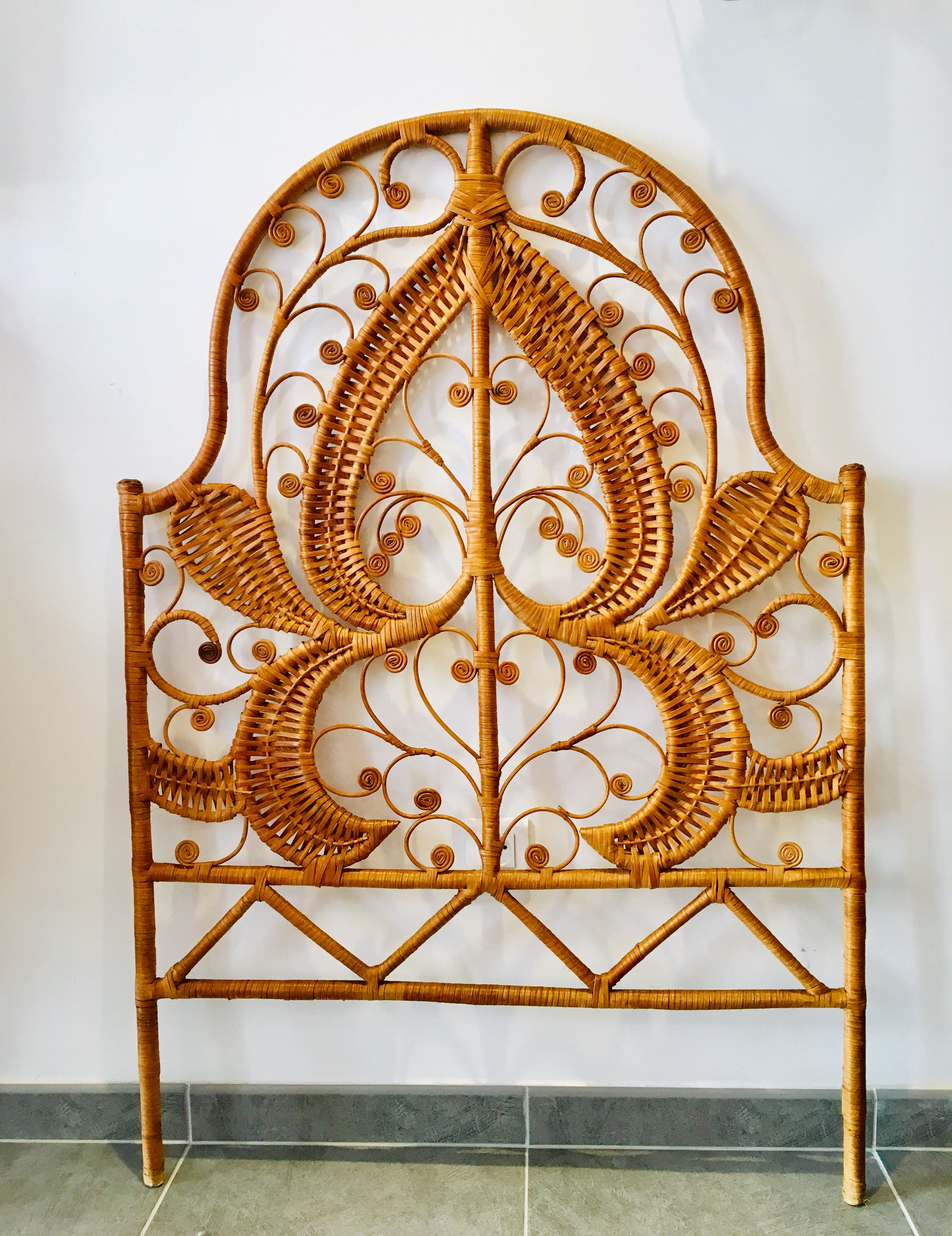 Peacock rattan headboard