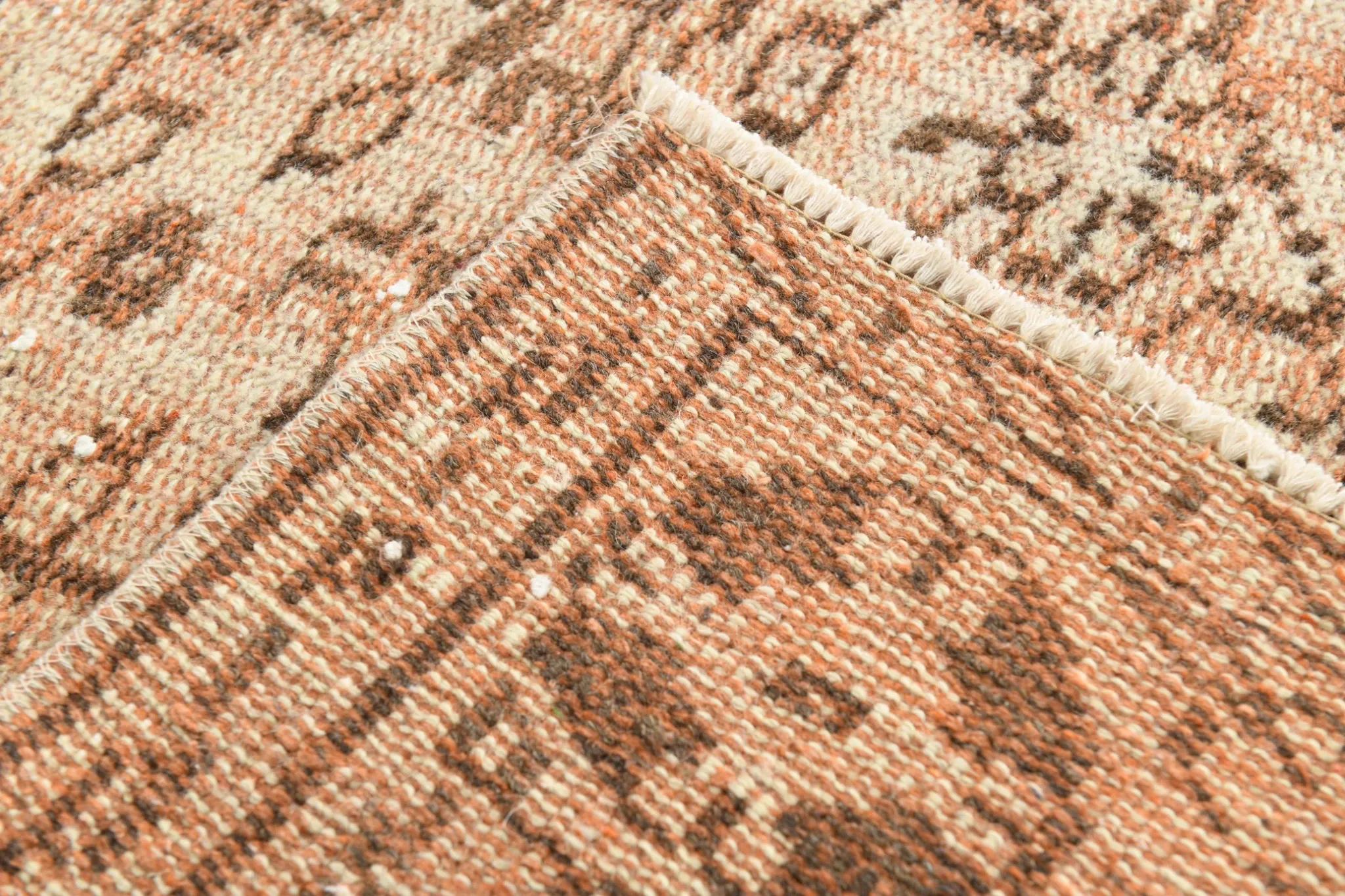 Vintage Persian Peach & Brown Rug, Oriental Pattern Rustic Carpet, 187x292