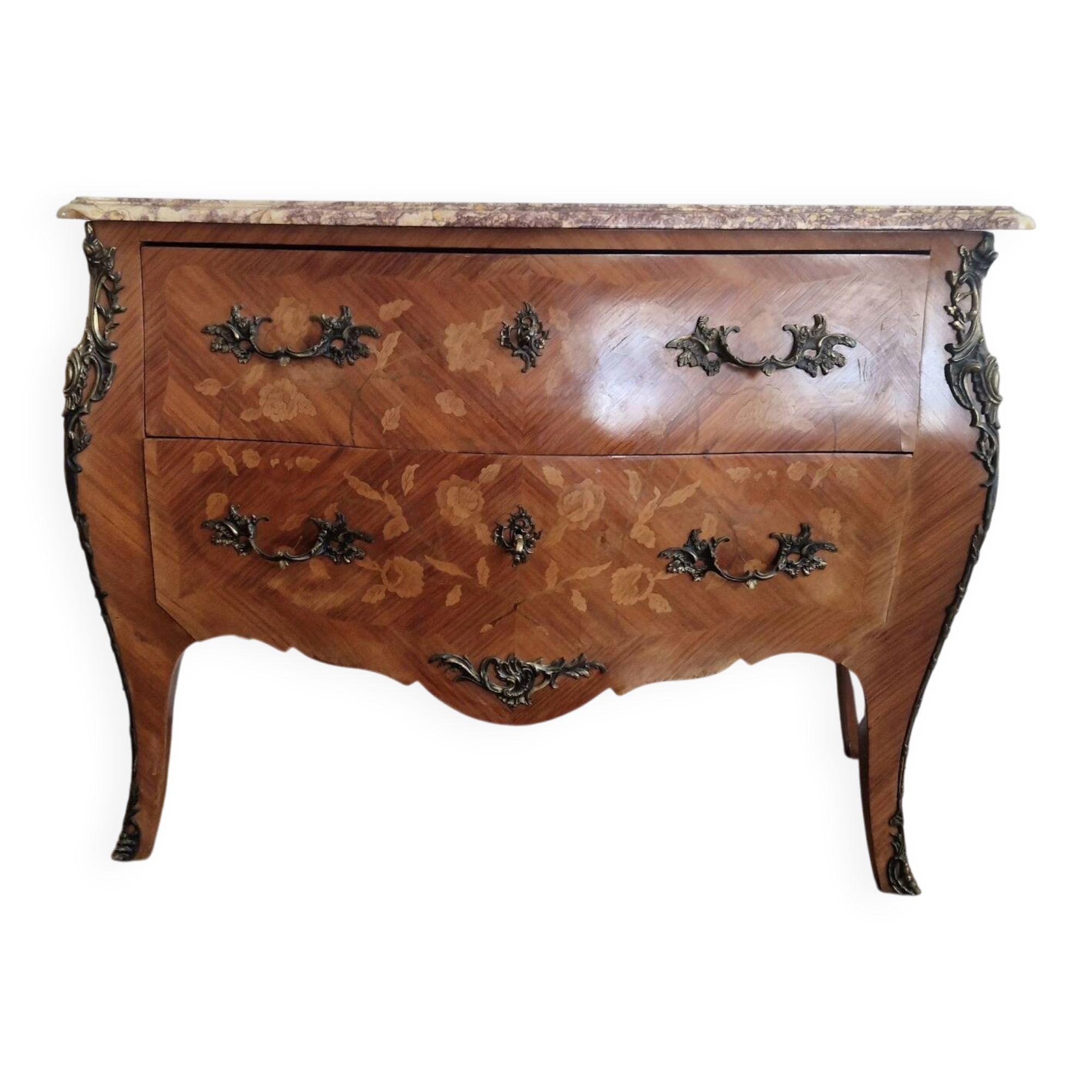 Louis XV style commode, pink and ochre marble.