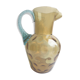 Pichet pot à eau George Sand art nouveau, verre ambre et anse bleue