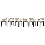 Mid Modern Ettore Sottsass Lodge Italian Black Metal and Wool Chairs, Set of Six