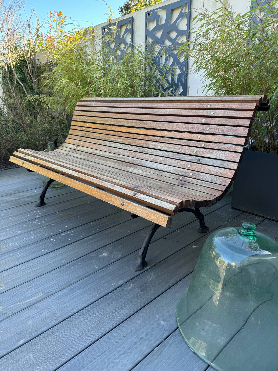 Old slatted public bench
