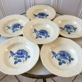 6 hollow plates Digoin Sarreguemines blue flowers 30s