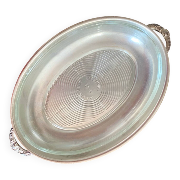 Plat ovale metal argenté et verre