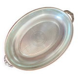 Oval silver-plated metal and glass dish