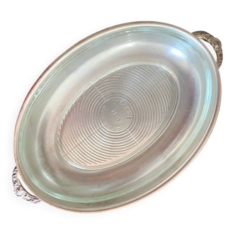 Oval silver-plated metal and glass dish