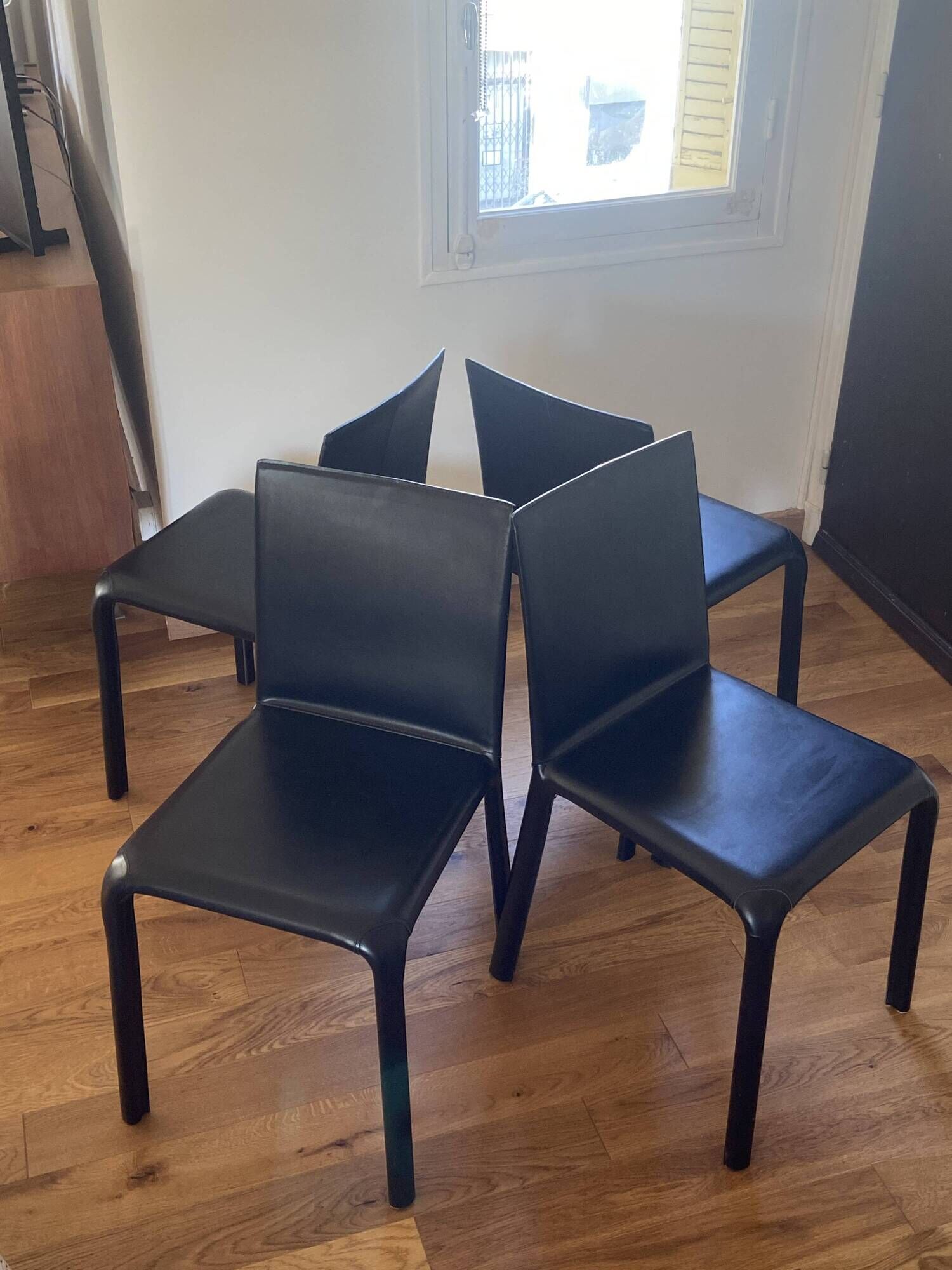 Set of 4 Bontempi Alice chairs – genuine black leather – Italian design