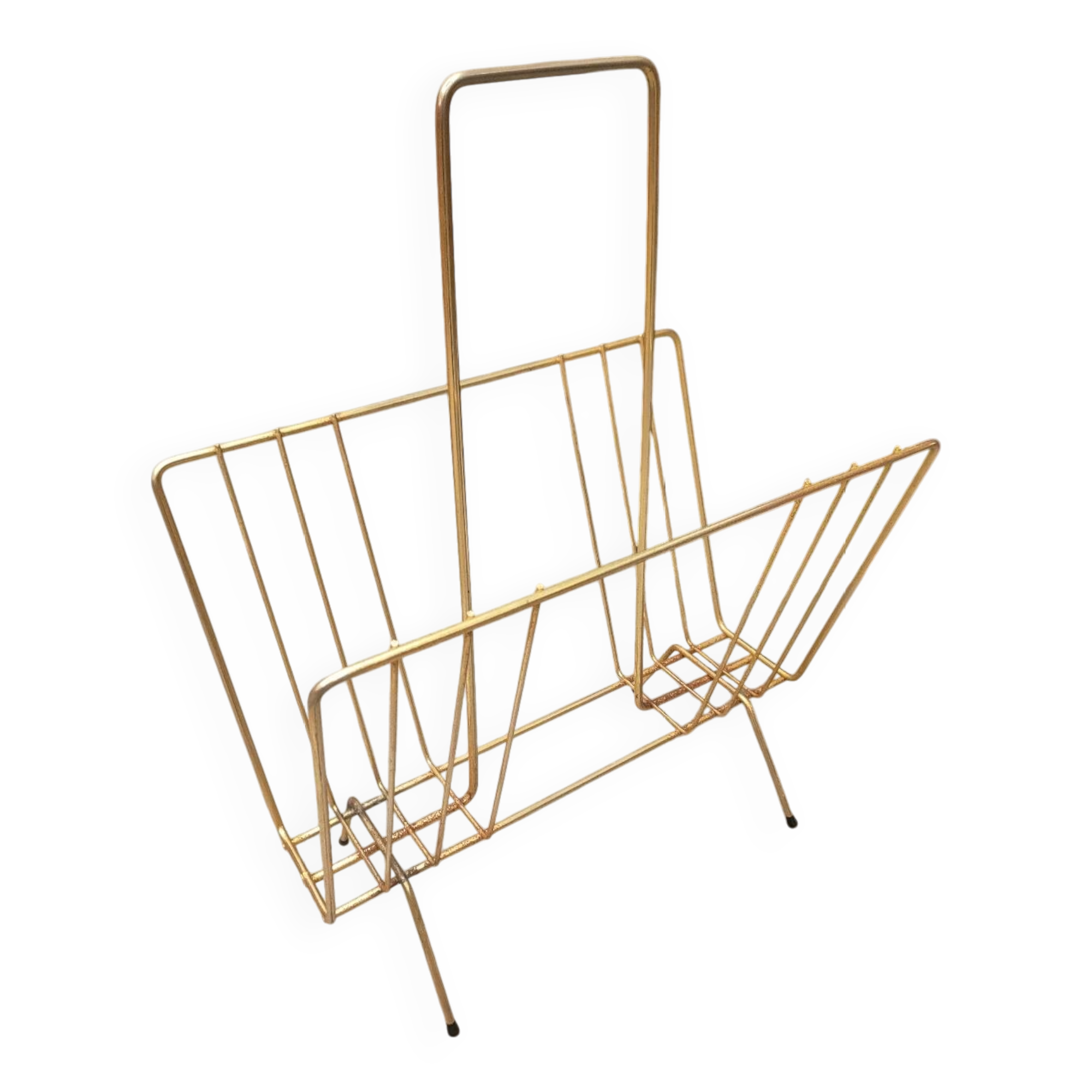 Vintage magazine rack in gold metal