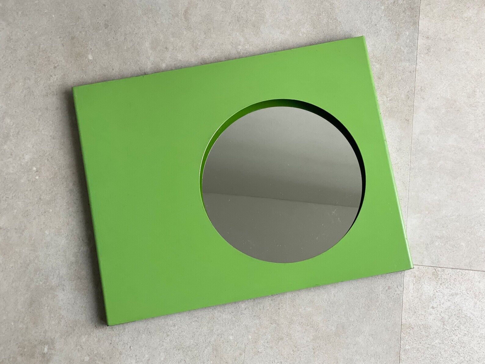 Vintage green metal wall mirror, rectangular, Mid Century decor