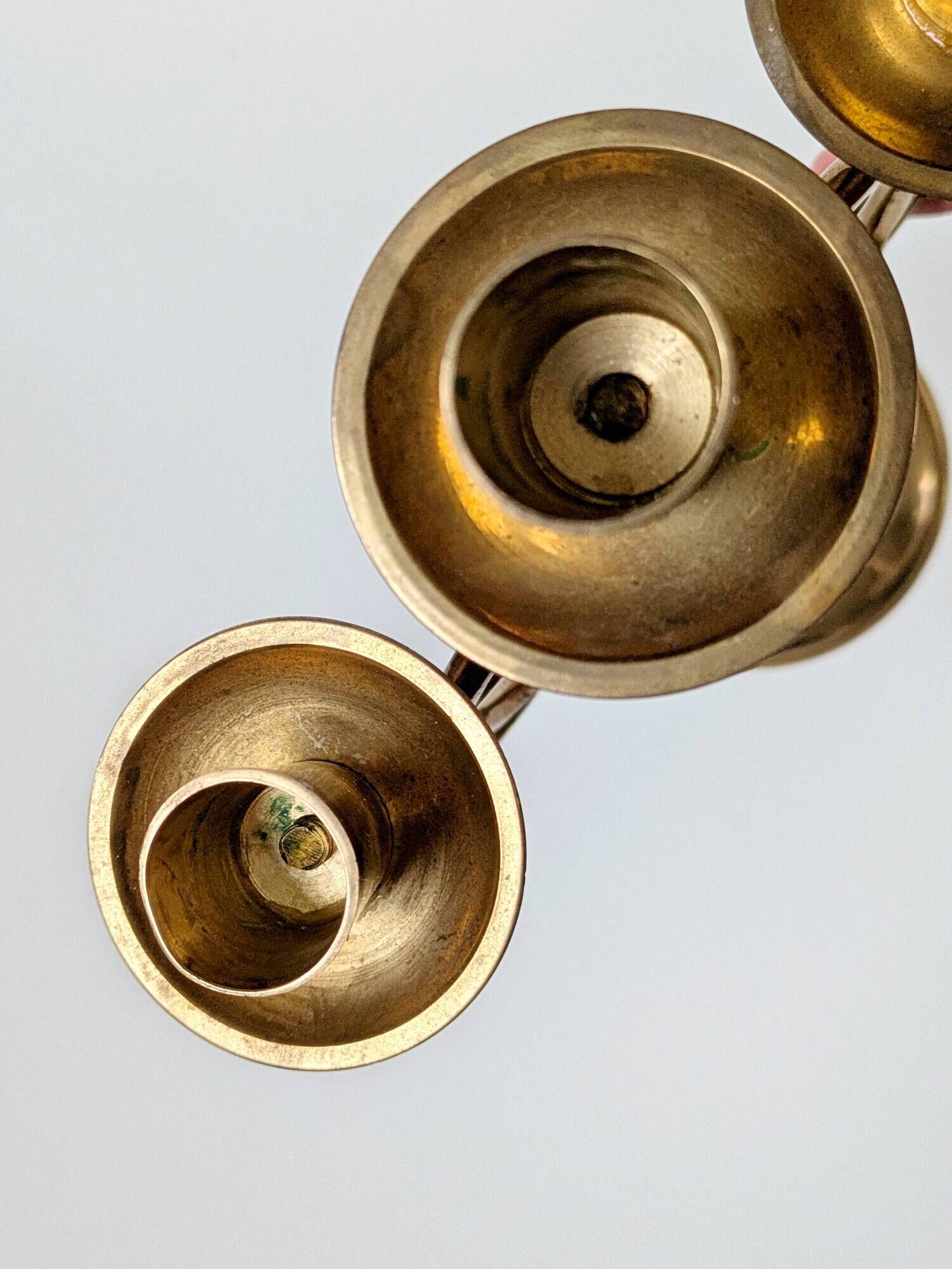 Vintage brass floor chandelier, 3-branch candle holders