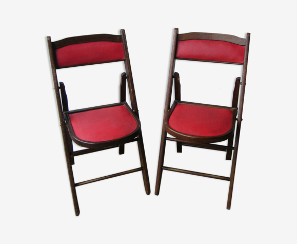 Chaises pliantes en bois et skaï années 60 shanghai