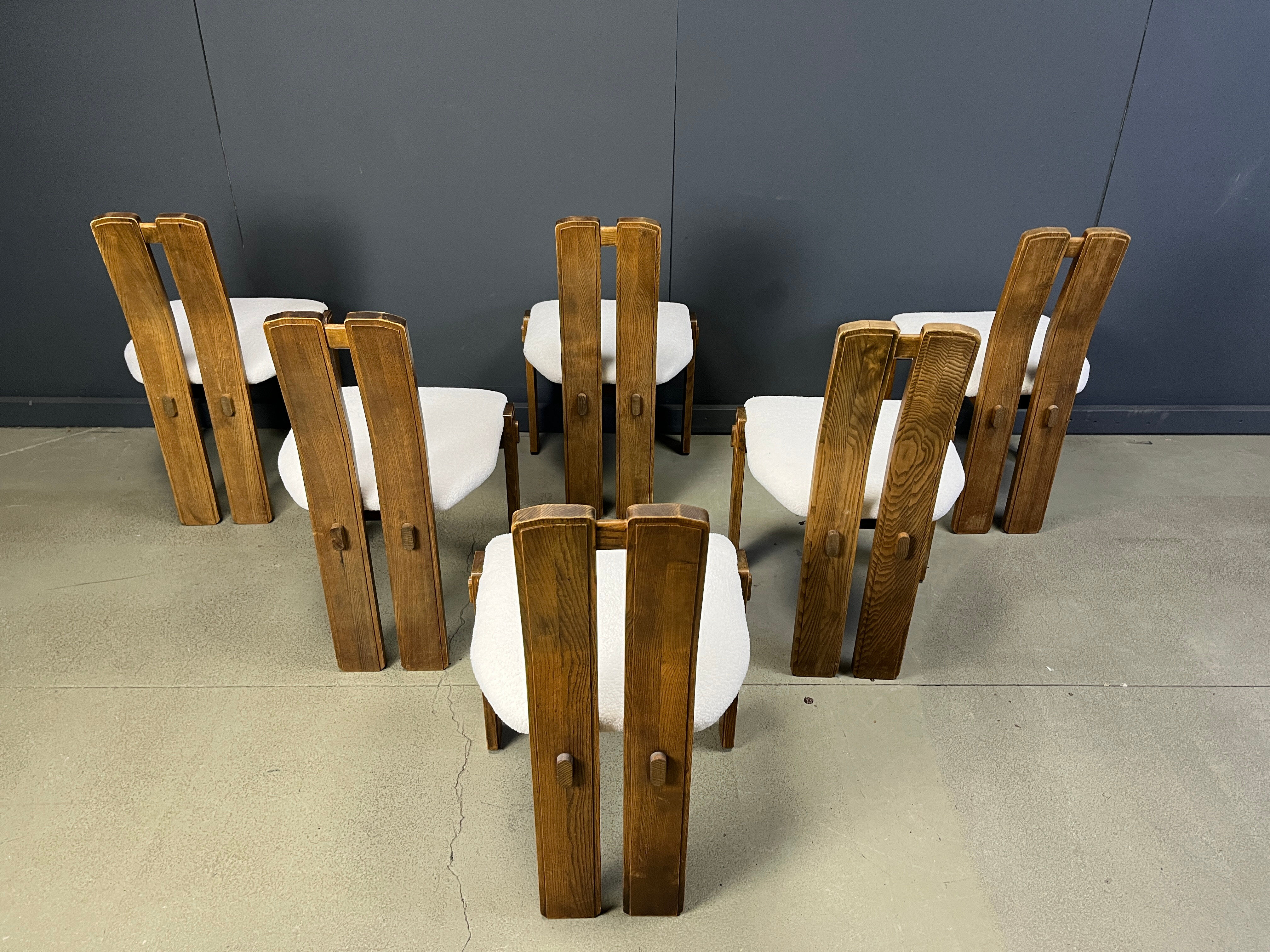 Set of 6 brutalist dining chairs, 1960s