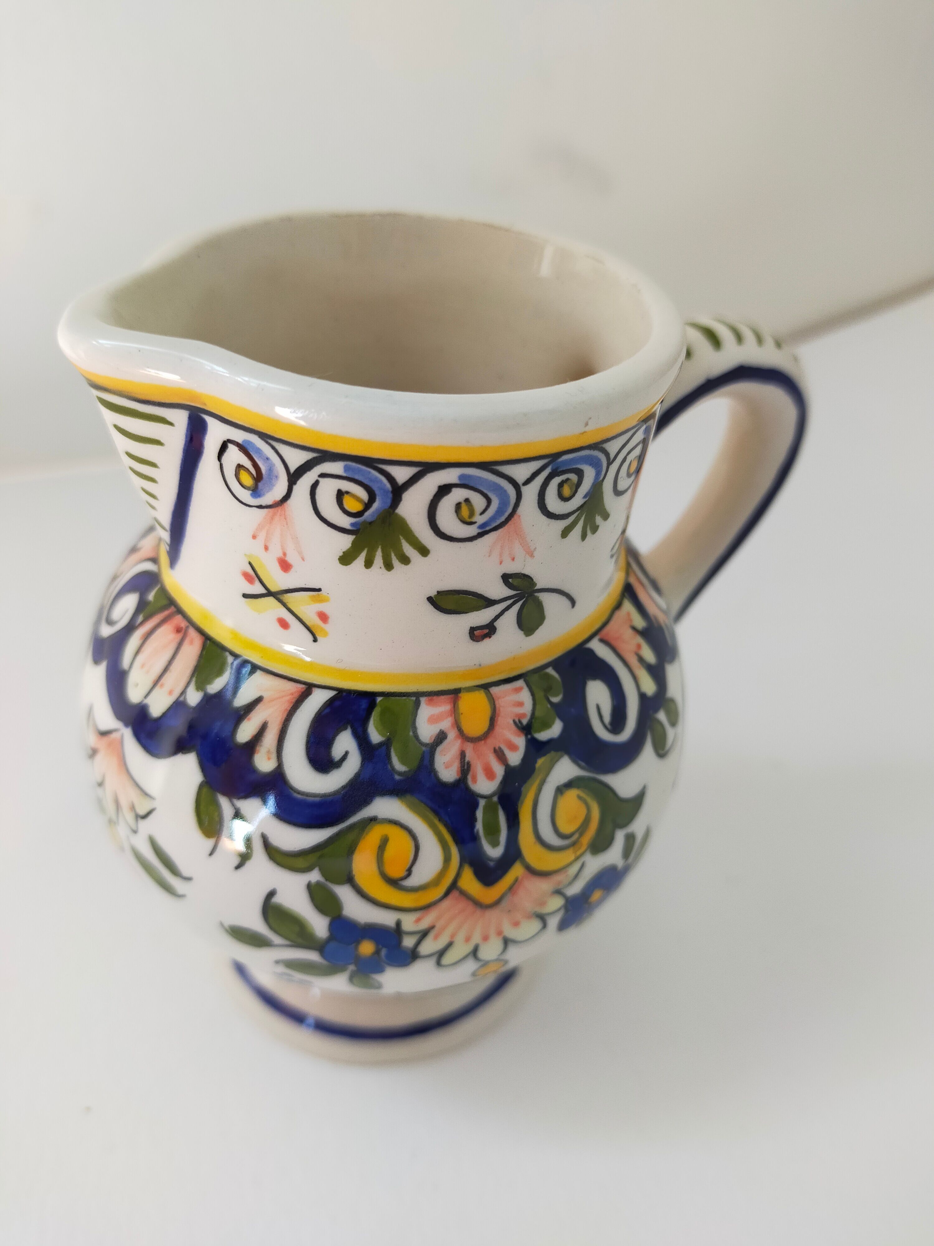 Vintage pitcher Desvres décor Rouen handmade signed