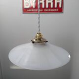 Old Art Deco portable pendant lamp with smooth opaline lampshade, diameter TBE 25.5 cm