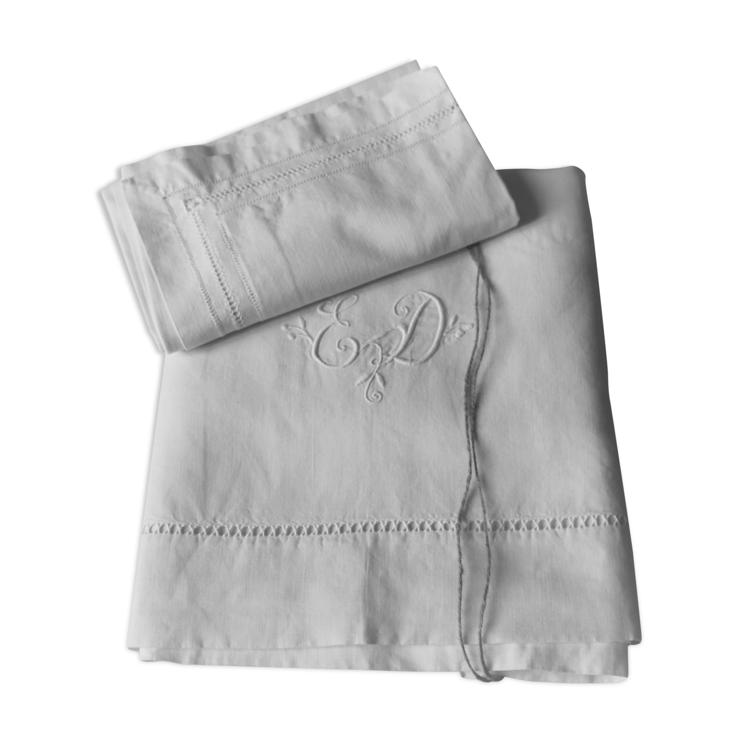 SHEET & PILLOW CASE PILLOW OLD LINEN EMBROIDER HAND