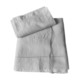 Drap & taie oreiller anciens en lin brodés main