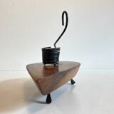 Brutalist olive wood candle holder vintage