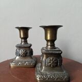 Pair of antique bronze candlesticks, bohemian country decor