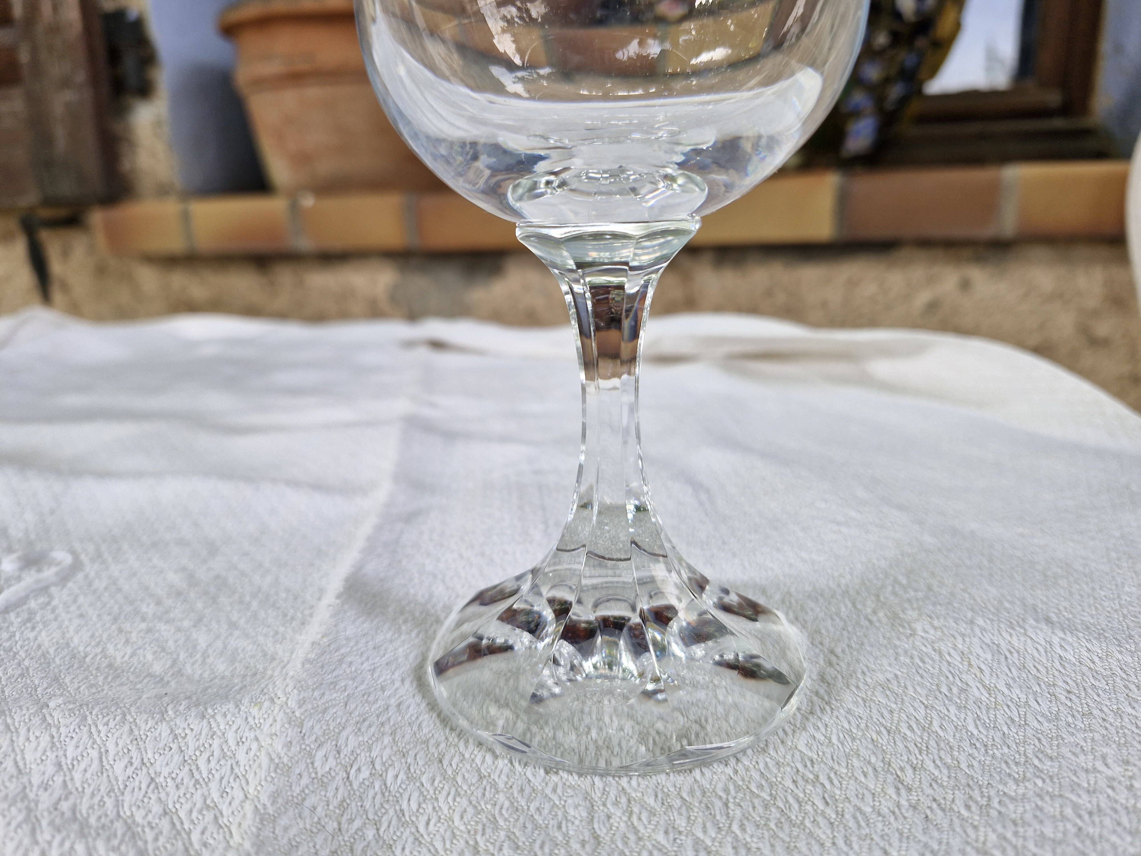 Vintage 10 Large Crystal Glasses - Engraved Logo - Cut Stem - Very Heavy