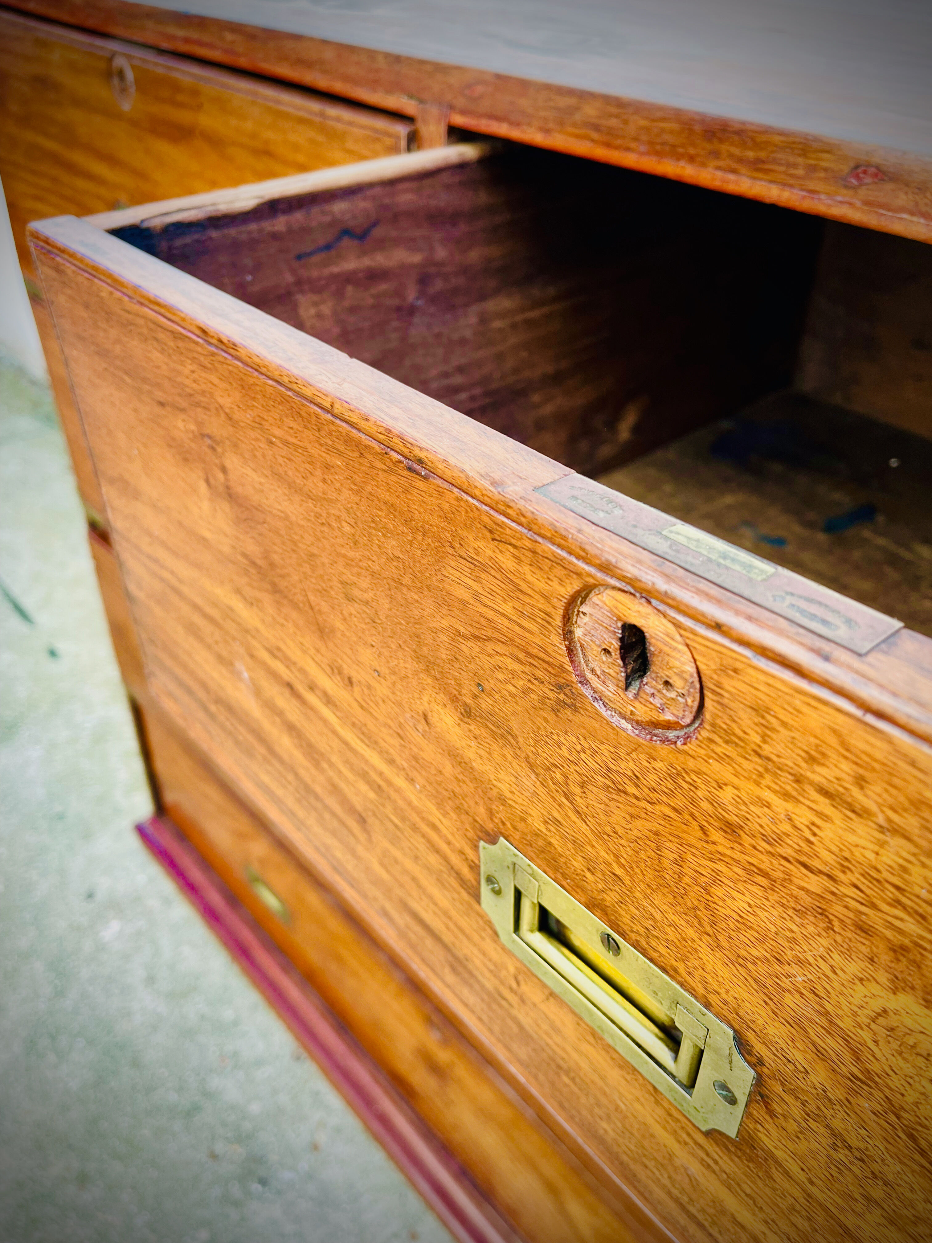 Nineteenth century teak boat chest of drawers in two parts